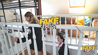 Three Air Hostesses Pleasure A Well-Endowed Danish Man In A Fake Hotel Room