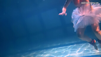 Teen Bikini Model Bulava Lozhkova In A Red Skirt Underwater