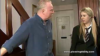 Two mature British men pleasure a young woman's shaved private parts