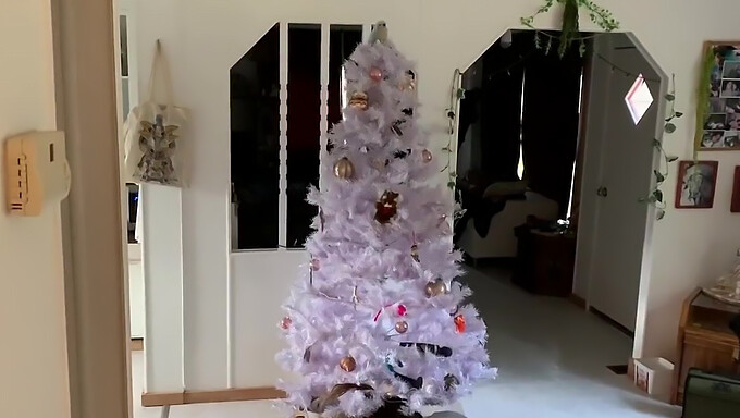 Gadis fetish amatir yang terperangkap di bawah pokok Krismas dalam video POV creampie