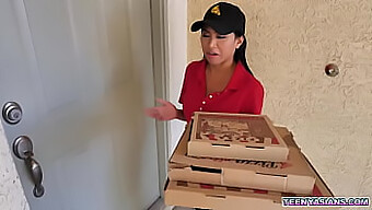 Petite Asian Ember Snow Delivers Pizza And 3some To Jay Romero And Rion King