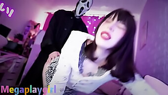 Ghostface's intense pussy fucking and teasing session with a teen cosplayer