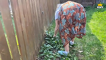 A Mature Married Woman Gets Trapped In A Fence, Receives Assistance From A Neighbor Who Then Proceeds To Have Sex With Her Outdoors And Finish Inside Her