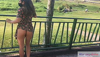 Amateur Wife Exposes Herself In A Public Square, Revealing Her Dress And Ass!