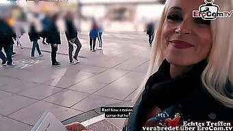 German mature woman flirts on the streets of Berlin during EroCom casting