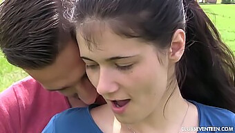 A Young Brunette With Pigtails Has Sex Outside