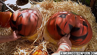 Hardcore doggystyle action with two big butts in Halloween-themed video